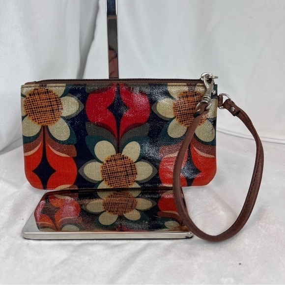 Fossil Wristlet Key-Per Vintage Boho Daisy Floral Print Leather Trim 7x4 - Picture 5 of 8